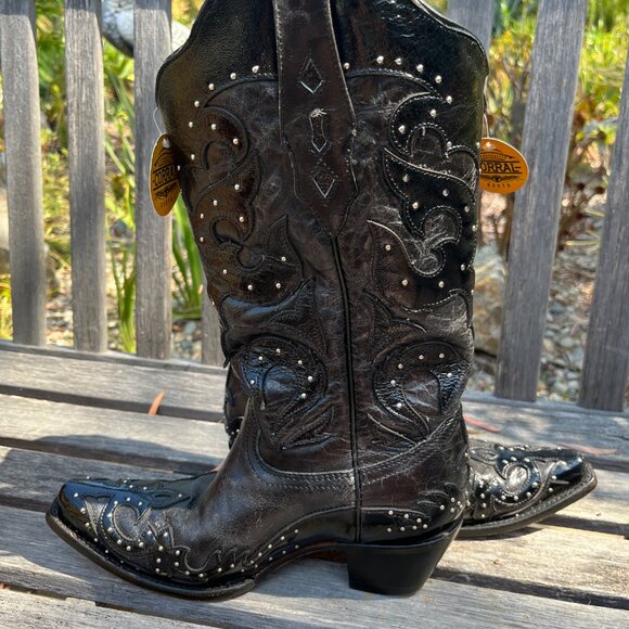 Corral New Women's Studded Overlay Wing Black Boots, Size 9 - Picture 6 of 16